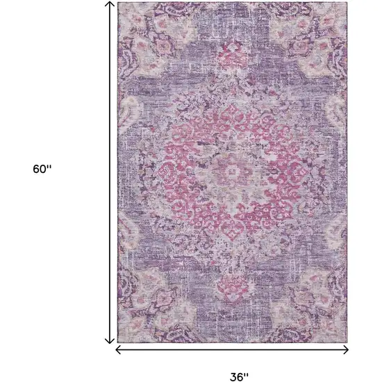 Purple Beige And Ivory Floral Washable Area Rug With UV Protection Photo 3