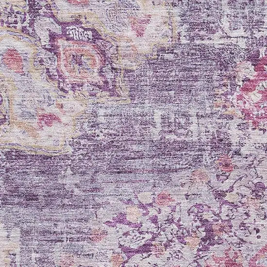 Purple Beige And Ivory Floral Washable Area Rug With UV Protection Photo 2