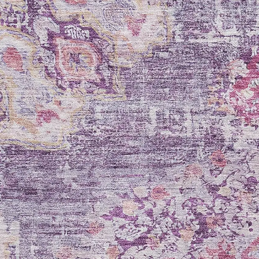 Purple Beige And Ivory Floral Washable Area Rug With UV Protection Photo 2