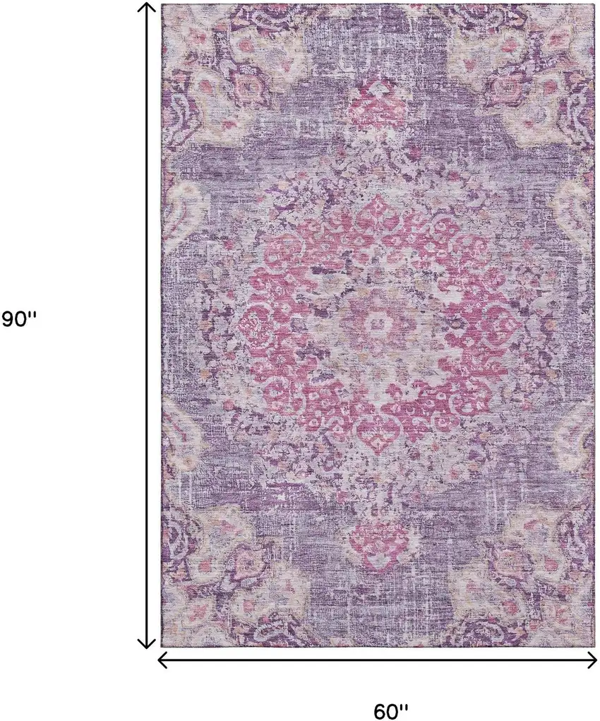 Purple Beige And Ivory Floral Washable Area Rug With UV Protection Photo 7