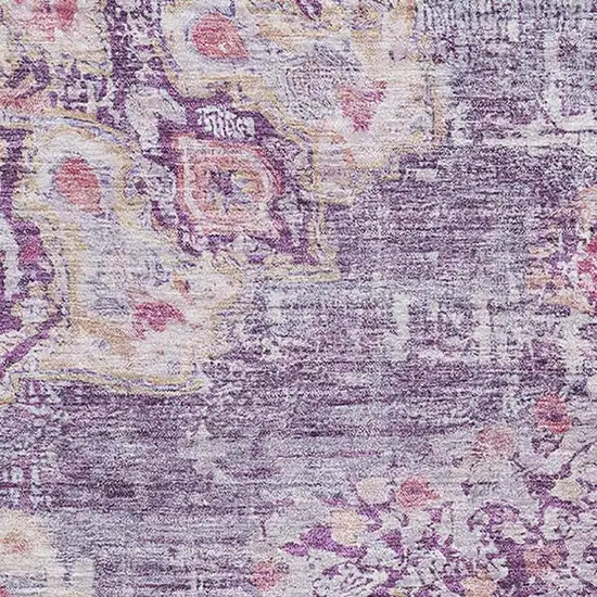 Purple Beige And Ivory Floral Washable Area Rug With UV Protection Photo 2