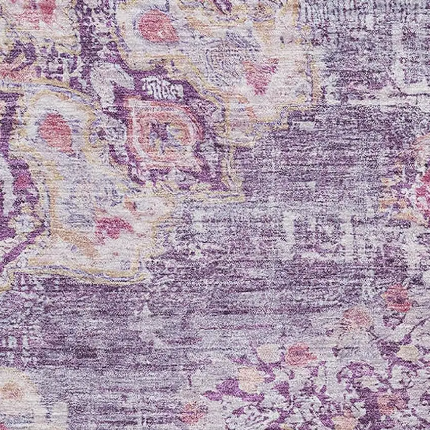 Purple Beige And Ivory Floral Washable Area Rug With UV Protection Photo 2