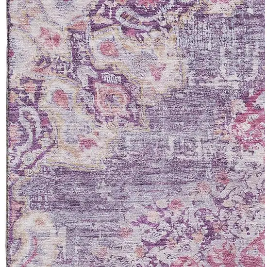 Purple Beige And Ivory Floral Washable Area Rug With UV Protection Photo 2