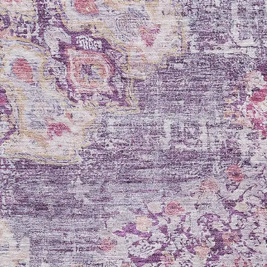 Purple Beige And Ivory Floral Washable Area Rug With UV Protection Photo 2