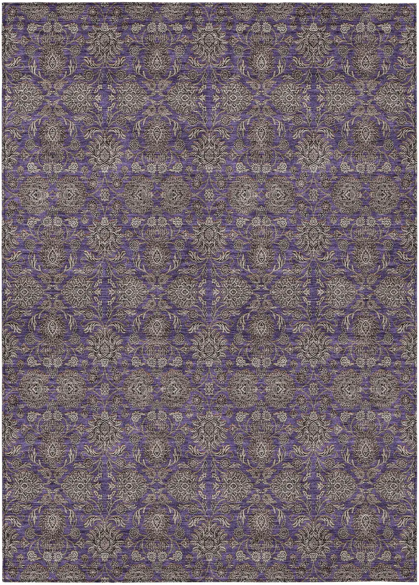 Purple Beige And Taupe Floral Washable Indoor Outdoor Area Rug Photo 1