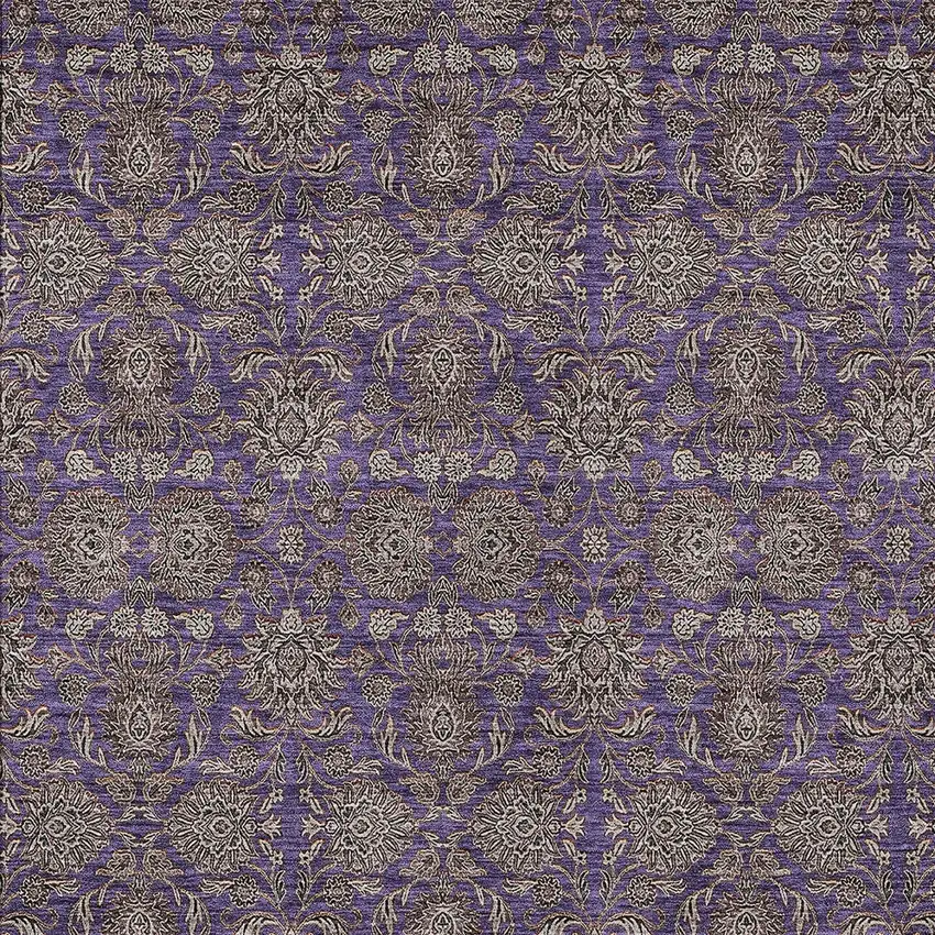 Purple Beige And Taupe Floral Washable Indoor Outdoor Area Rug Photo 7