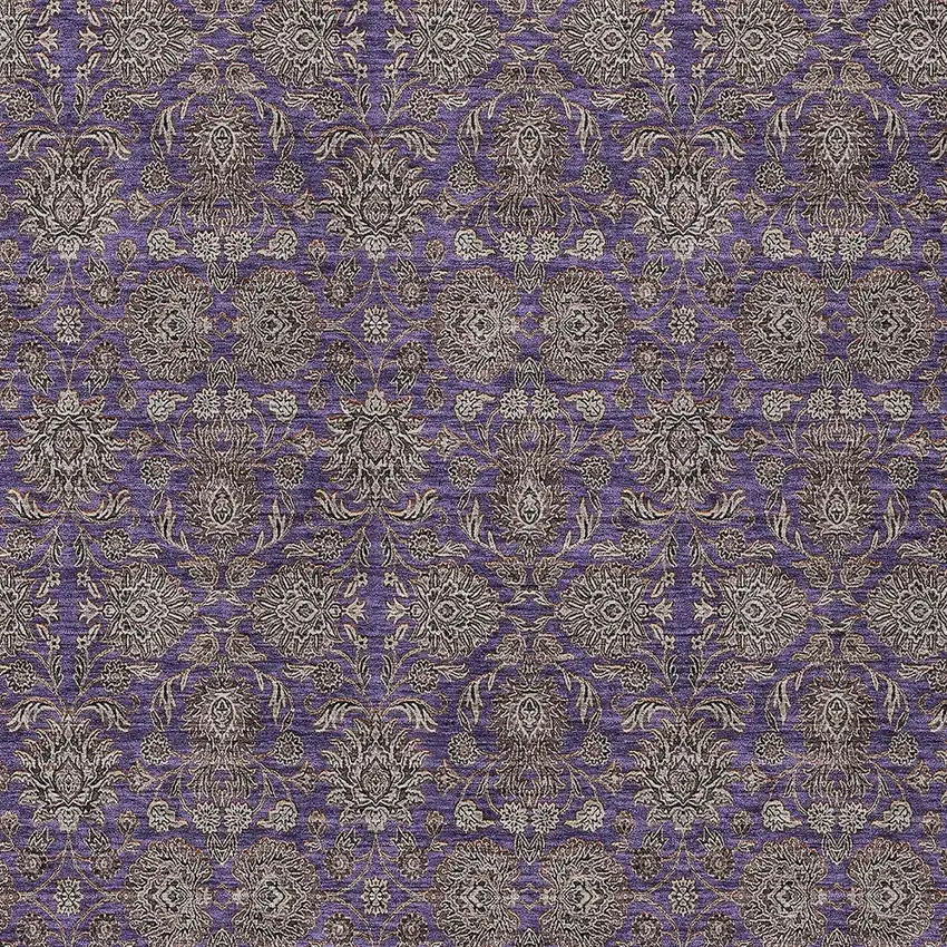 Purple Beige And Taupe Floral Washable Indoor Outdoor Area Rug Photo 5