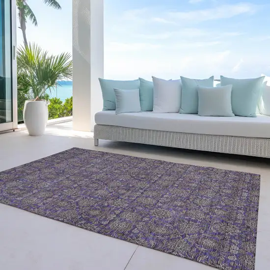 Purple Beige And Taupe Floral Washable Indoor Outdoor Area Rug Photo 9