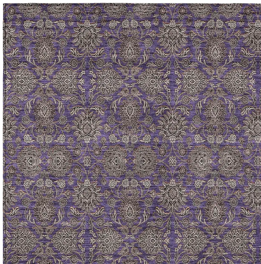 Purple Beige And Taupe Floral Washable Indoor Outdoor Area Rug Photo 4