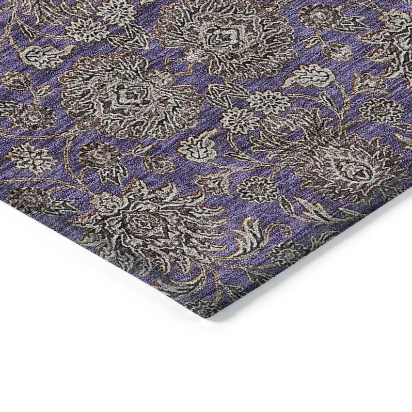 Purple Beige And Taupe Floral Washable Indoor Outdoor Area Rug Photo 3