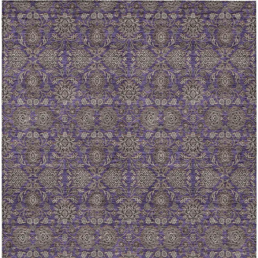 Purple Beige And Taupe Floral Washable Indoor Outdoor Area Rug Photo 5