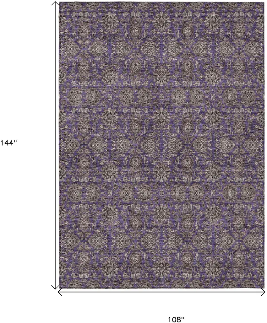 Purple Beige And Taupe Floral Washable Indoor Outdoor Area Rug Photo 3