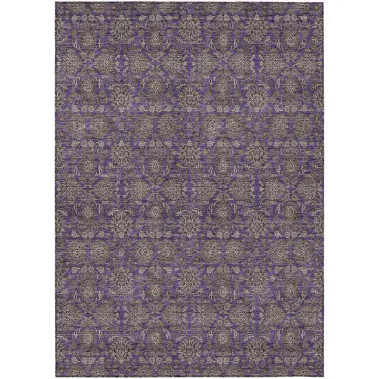 Purple Beige And Taupe Floral Washable Indoor Outdoor Area Rug Photo 1