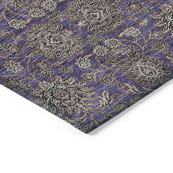Purple Beige And Taupe Floral Washable Indoor Outdoor Area Rug Photo 3