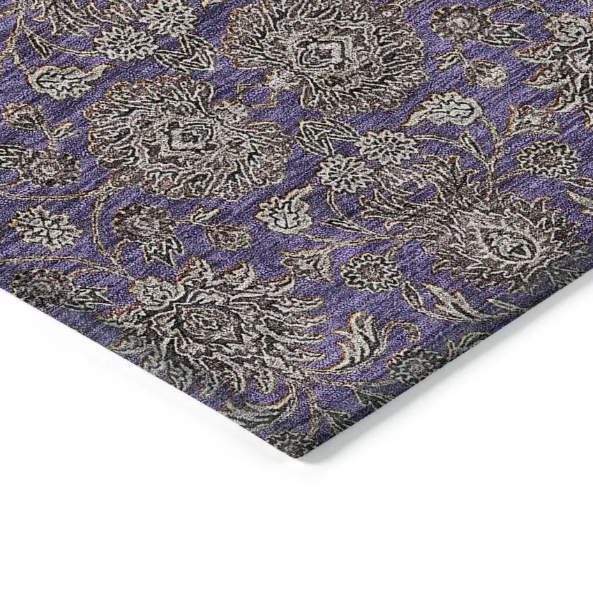 Purple Beige And Taupe Floral Washable Indoor Outdoor Area Rug Photo 3