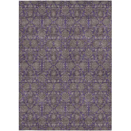 Purple Beige And Taupe Floral Washable Indoor Outdoor Area Rug Photo 4