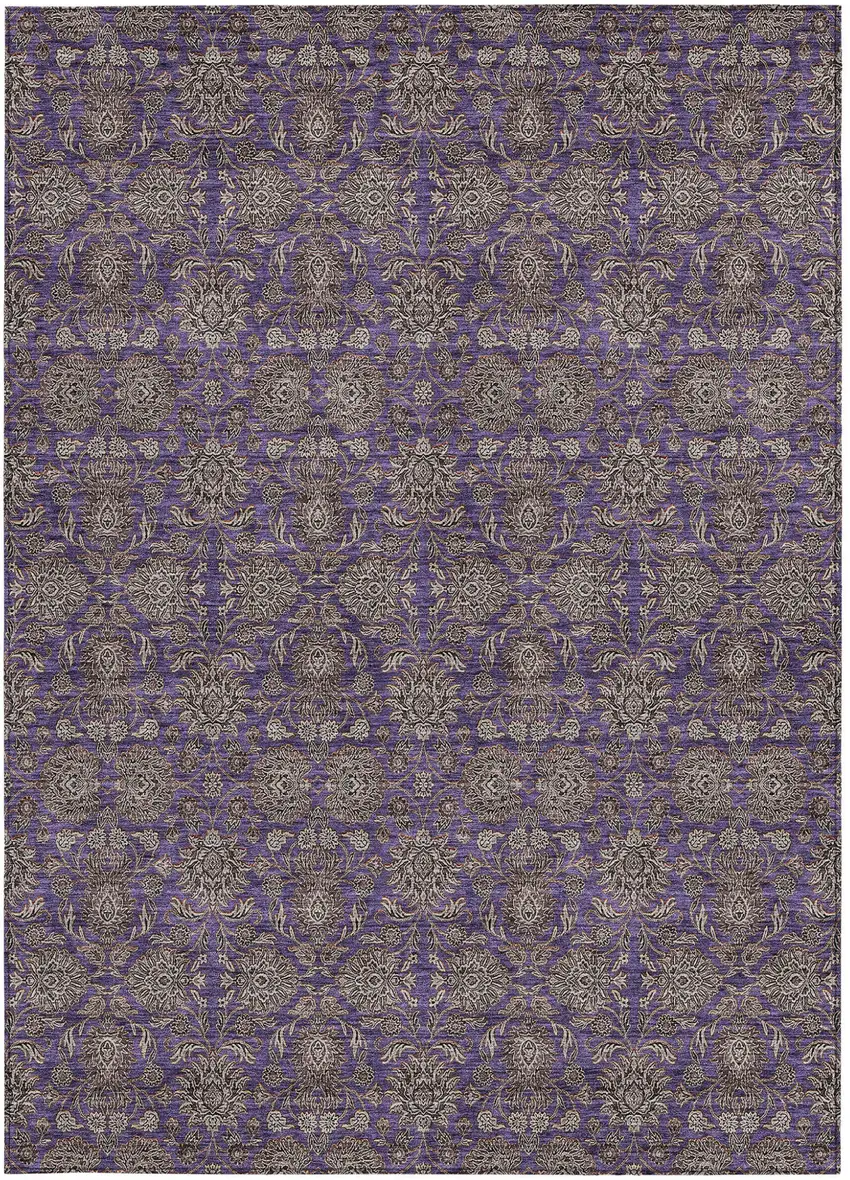 Purple Beige And Taupe Floral Washable Indoor Outdoor Area Rug Photo 4