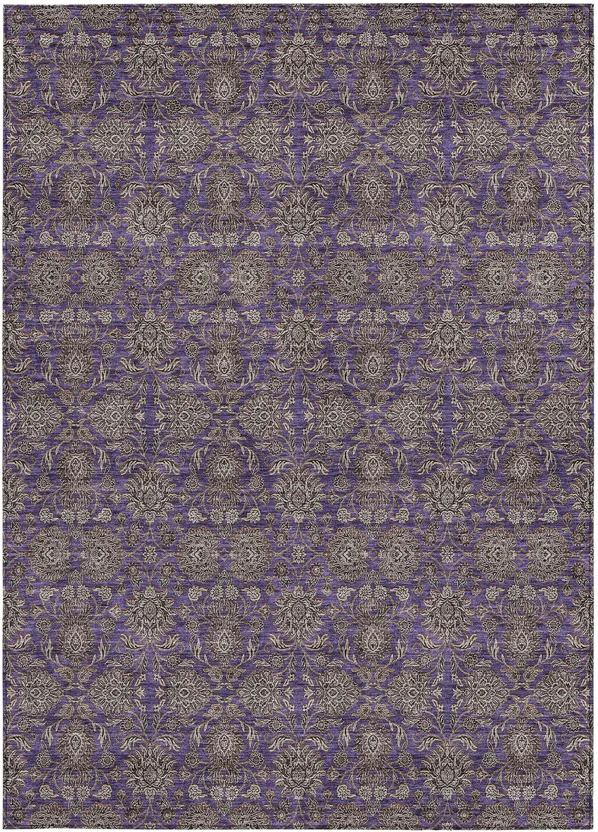 Purple Beige And Taupe Floral Washable Indoor Outdoor Area Rug Photo 4
