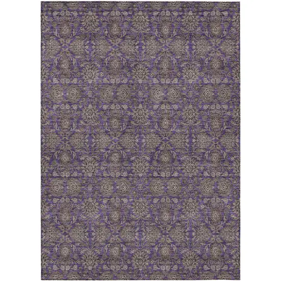 Purple Beige And Taupe Floral Washable Indoor Outdoor Area Rug Photo 1