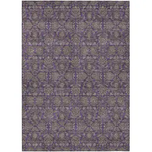 Photo of Purple Beige And Taupe Floral Washable Indoor Outdoor Area Rug