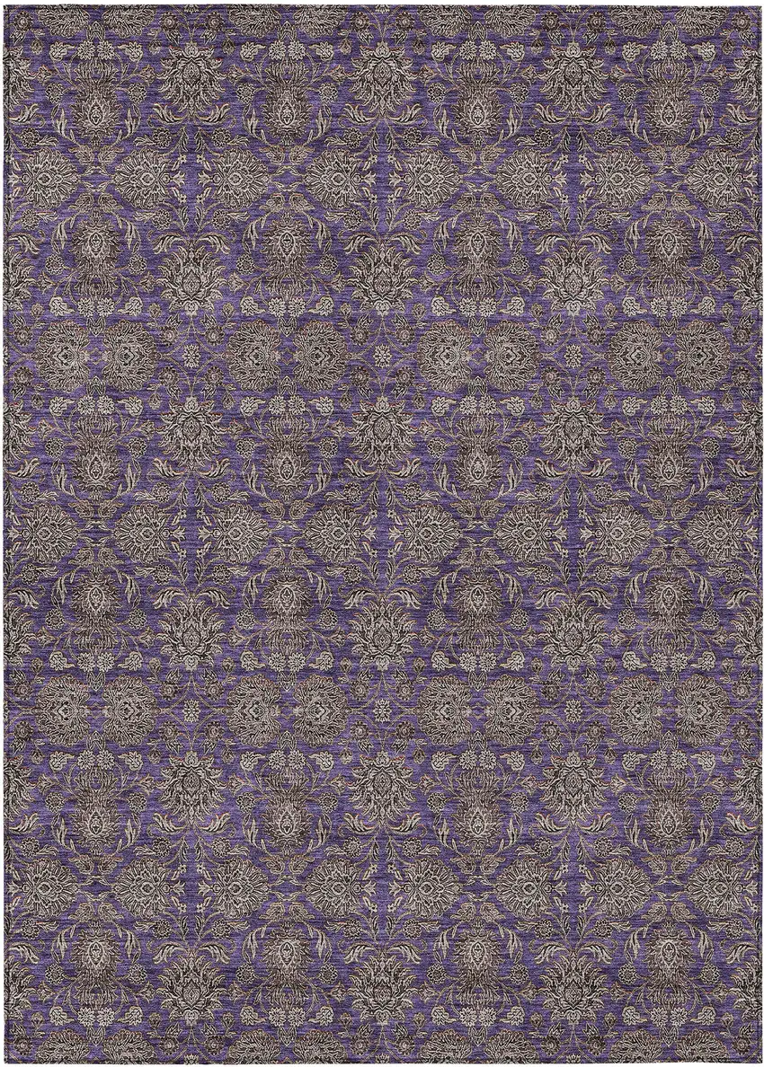 Purple Beige And Taupe Floral Washable Indoor Outdoor Area Rug Photo 1