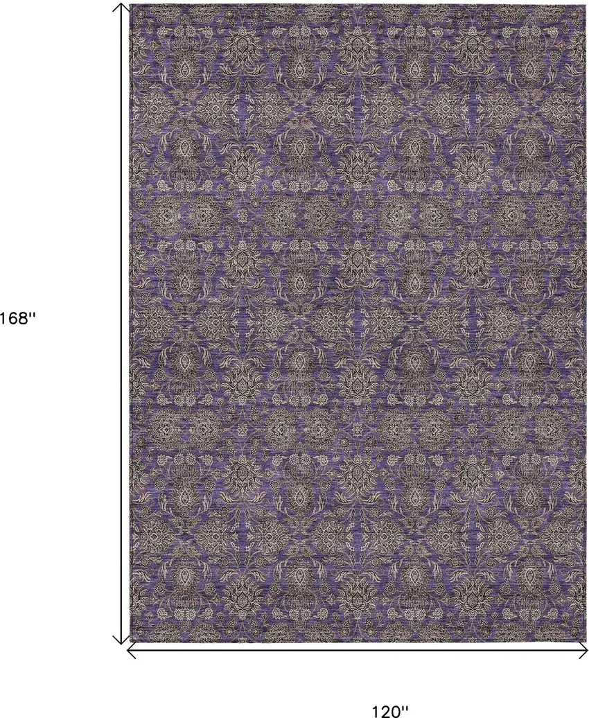 Purple Beige And Taupe Floral Washable Indoor Outdoor Area Rug Photo 9