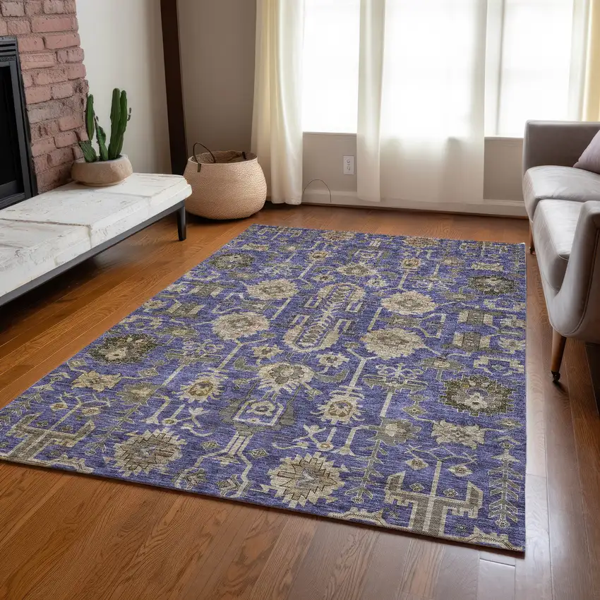 Purple Beige And Taupe Oriental Washable Indoor Outdoor Area Rug Photo 9