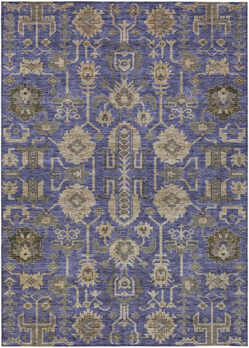 Purple Beige And Taupe Oriental Washable Indoor Outdoor Area Rug Photo 1