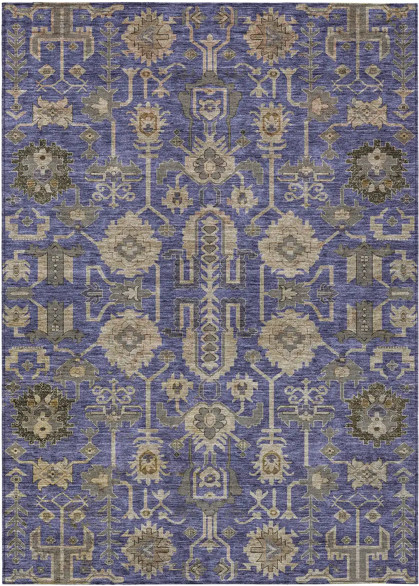 Purple Beige And Taupe Oriental Washable Indoor Outdoor Area Rug Photo 1