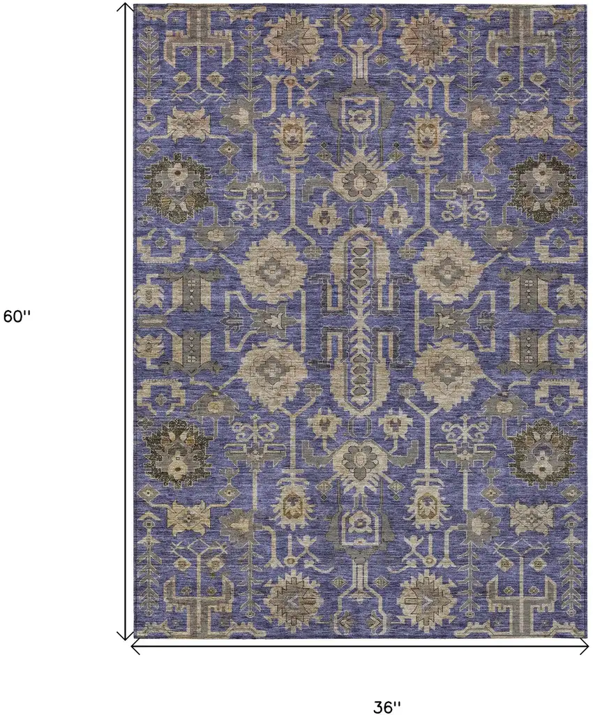 Purple Beige And Taupe Oriental Washable Indoor Outdoor Area Rug Photo 3