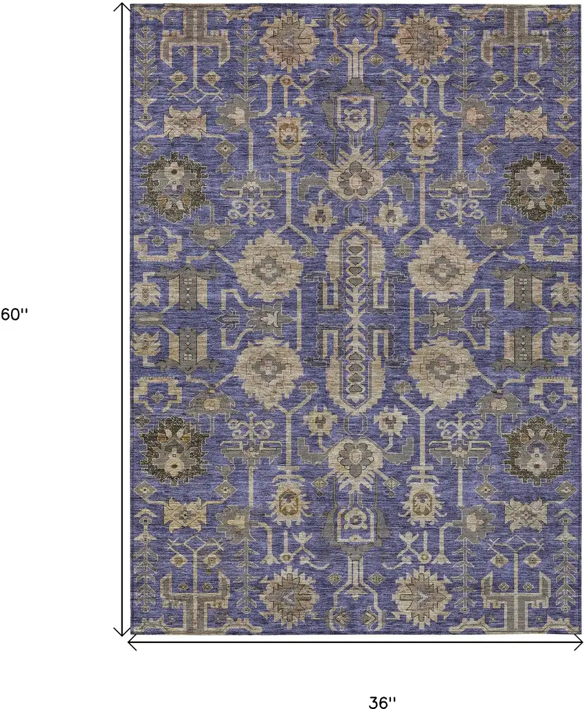 Purple Beige And Taupe Oriental Washable Indoor Outdoor Area Rug Photo 3