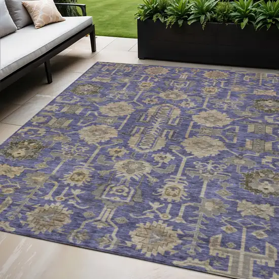 Purple Beige And Taupe Oriental Washable Indoor Outdoor Area Rug Photo 1