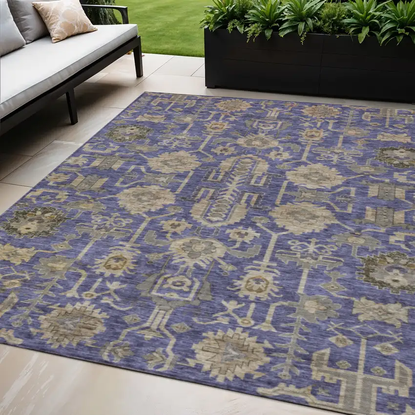 Purple Beige And Taupe Oriental Washable Indoor Outdoor Area Rug Photo 1