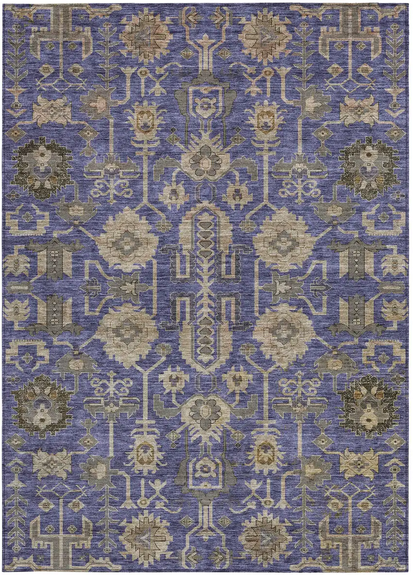 Purple Beige And Taupe Oriental Washable Indoor Outdoor Area Rug Photo 5