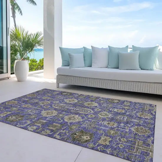 Purple Beige And Taupe Oriental Washable Indoor Outdoor Area Rug Photo 9