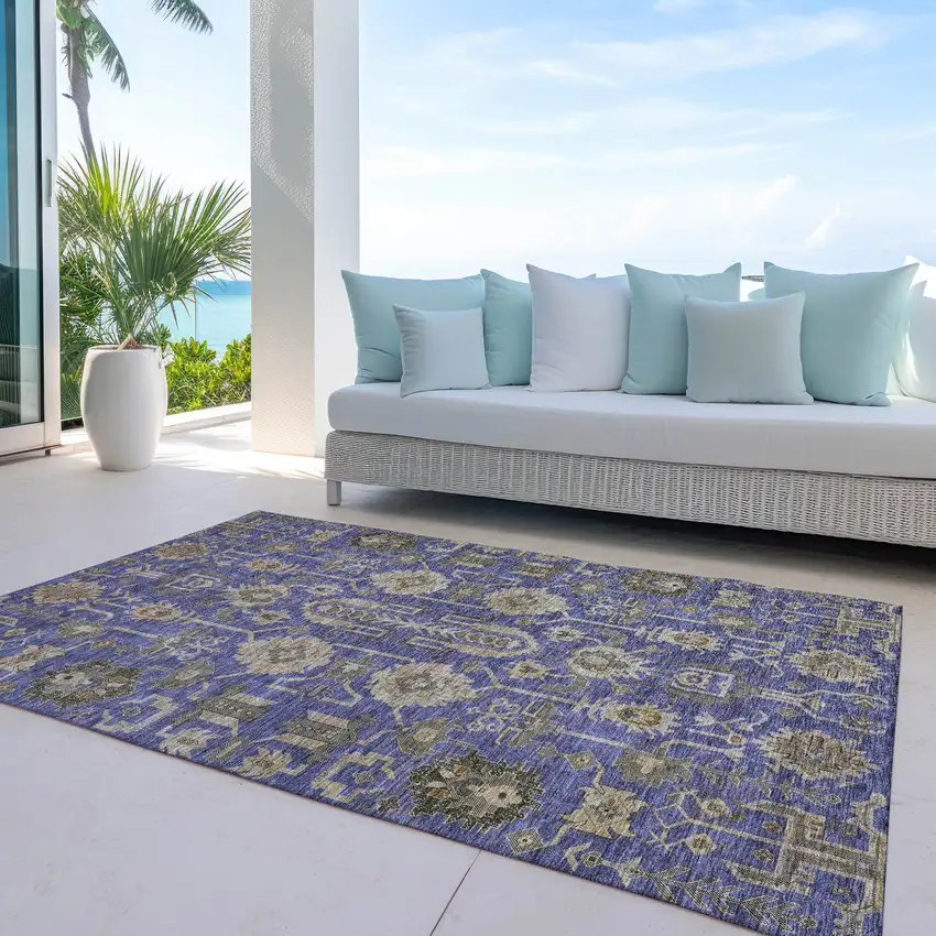 Purple Beige And Taupe Oriental Washable Indoor Outdoor Area Rug Photo 9