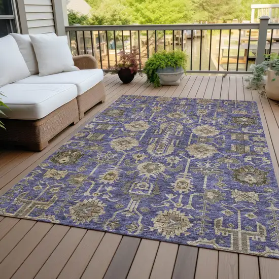 Purple Beige And Taupe Oriental Washable Indoor Outdoor Area Rug Photo 7