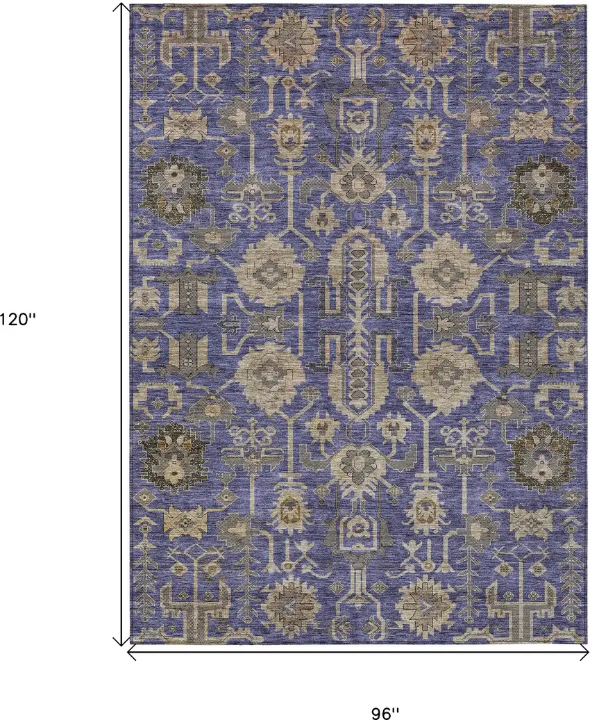 Purple Beige And Taupe Oriental Washable Indoor Outdoor Area Rug Photo 3