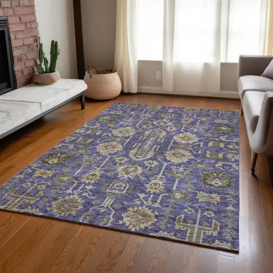 Purple Beige And Taupe Oriental Washable Indoor Outdoor Area Rug Photo 9