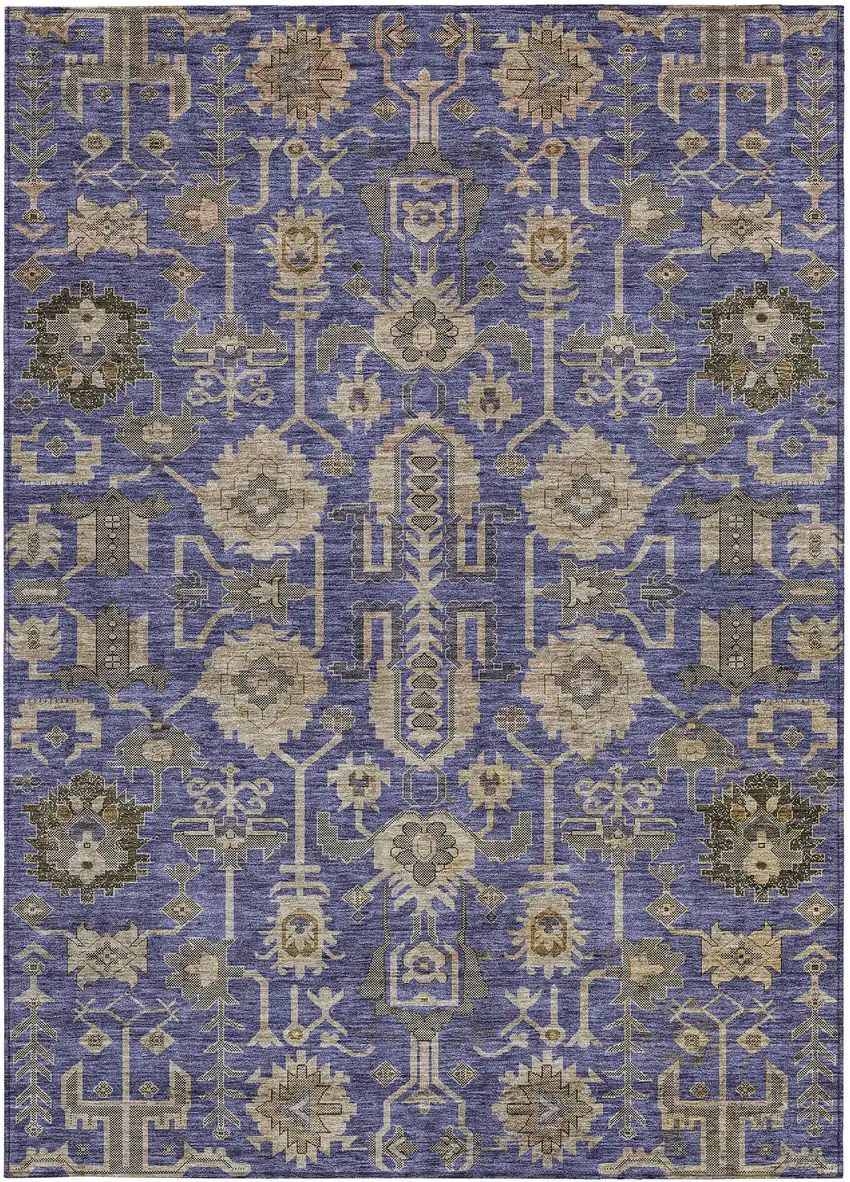 Purple Beige And Taupe Oriental Washable Indoor Outdoor Area Rug Photo 6