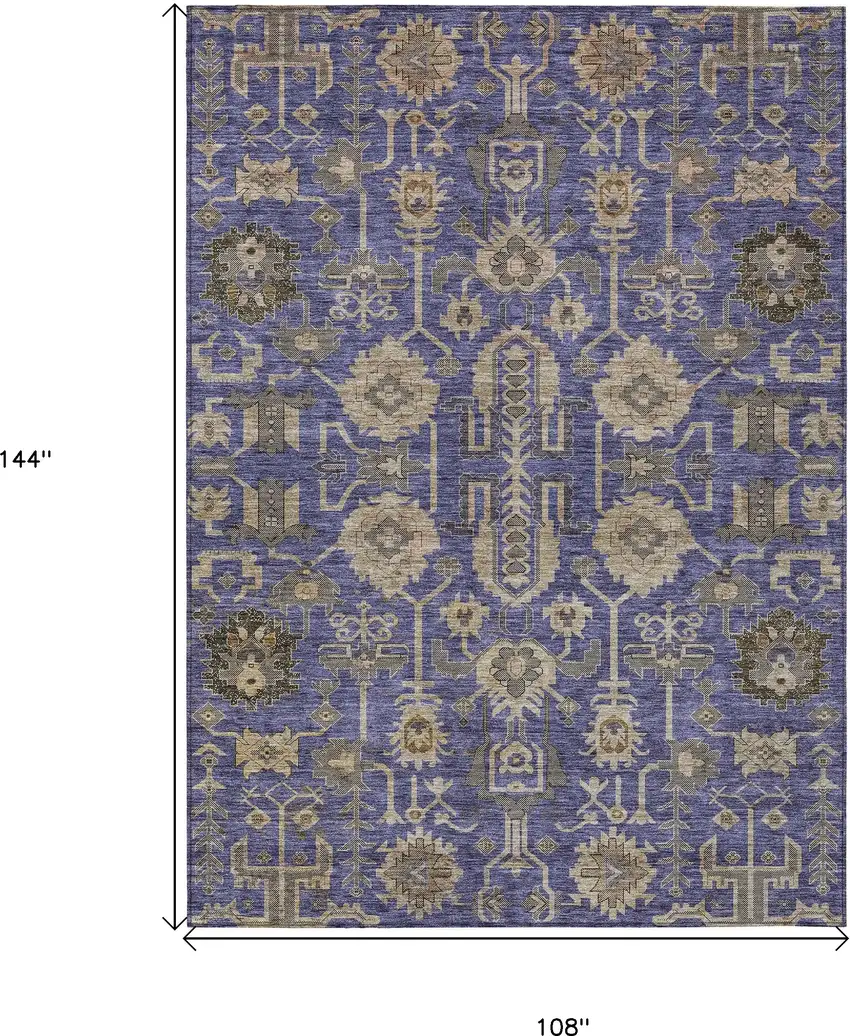 Purple Beige And Taupe Oriental Washable Indoor Outdoor Area Rug Photo 3
