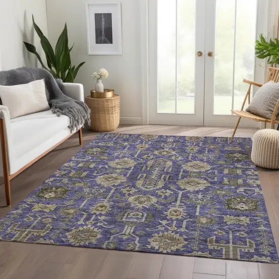 Purple Beige And Taupe Oriental Washable Indoor Outdoor Area Rug Photo 7