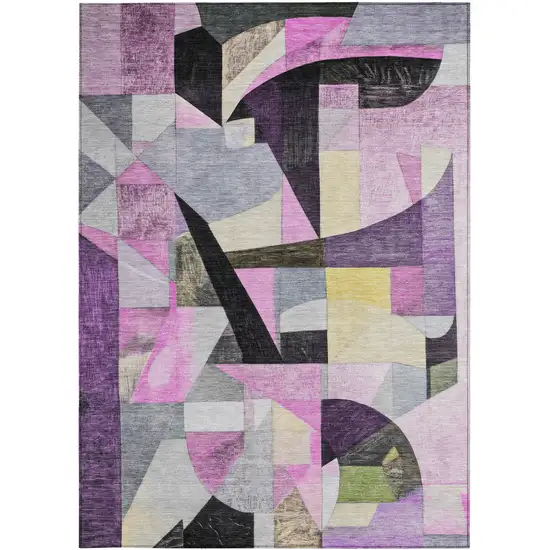 Purple Black And Lavender Abstract Washable Indoor Outdoor Area Rug Photo 4