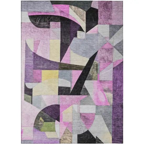Purple Black And Lavender Abstract Washable Indoor Outdoor Area Rug Photo 1