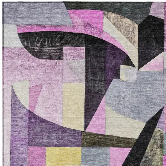 Purple Black And Lavender Abstract Washable Indoor Outdoor Area Rug Photo 7