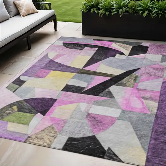 Purple Black And Lavender Abstract Washable Indoor Outdoor Area Rug Photo 2