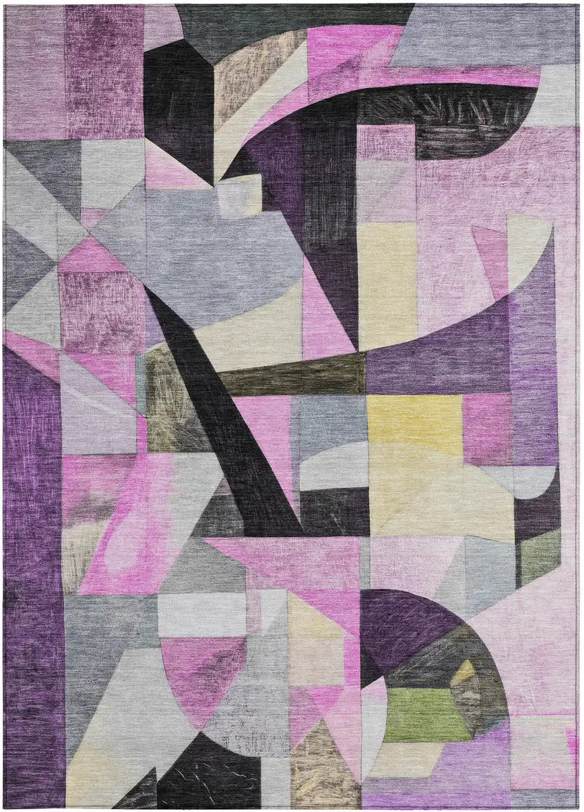 Purple Black And Lavender Abstract Washable Indoor Outdoor Area Rug Photo 3
