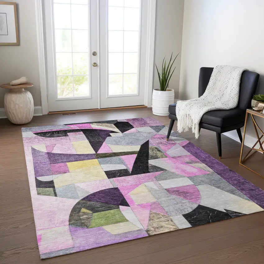 Purple Black And Lavender Abstract Washable Indoor Outdoor Area Rug Photo 7