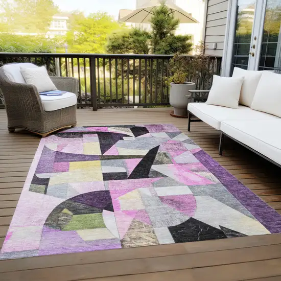 Purple Black And Lavender Abstract Washable Indoor Outdoor Area Rug Photo 9