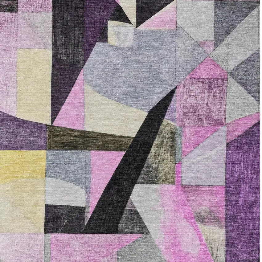 Purple Black And Lavender Abstract Washable Indoor Outdoor Area Rug Photo 4